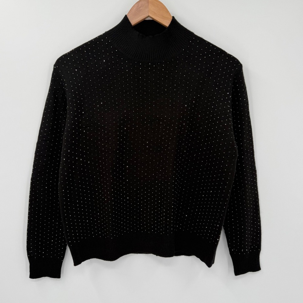 Ann Taylor NWT Black Embellished Mock Neck Sweater Women Petite Small